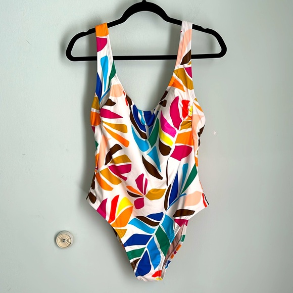 Tabitha Brown Colorful Botanical Leaf One Piece Swim Bathing Suit - Picture 2 of 11